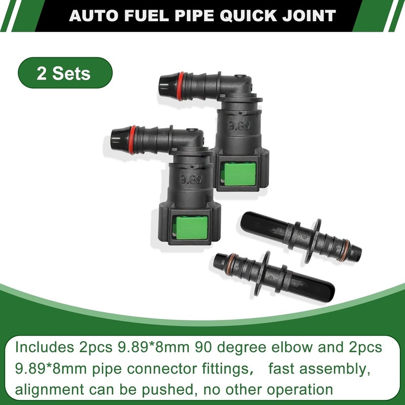 Japtend Fuel Line Quick Connect Hose Fittings, 2 Sets Fuel Line Repair Fittings Include 90 Degree Elbow Pipe Connector SAE 9.89mm to ID 8mm - Image 5